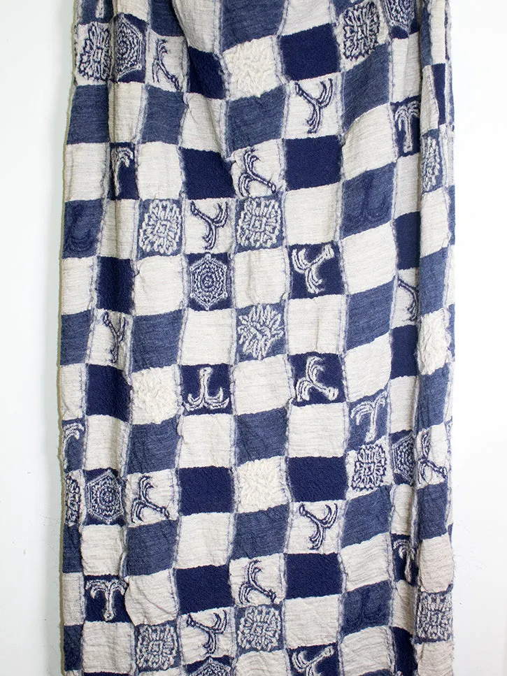 Kapital Compressed Wool Scarf, Ichimatsu Anchor, Navy