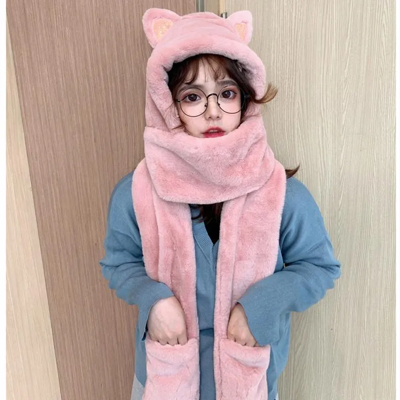Kawaii Ear Hat Scarves Gloves Three-piece