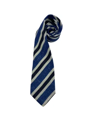 Kiton 5-Fold Blue Club Striped Linen Tie