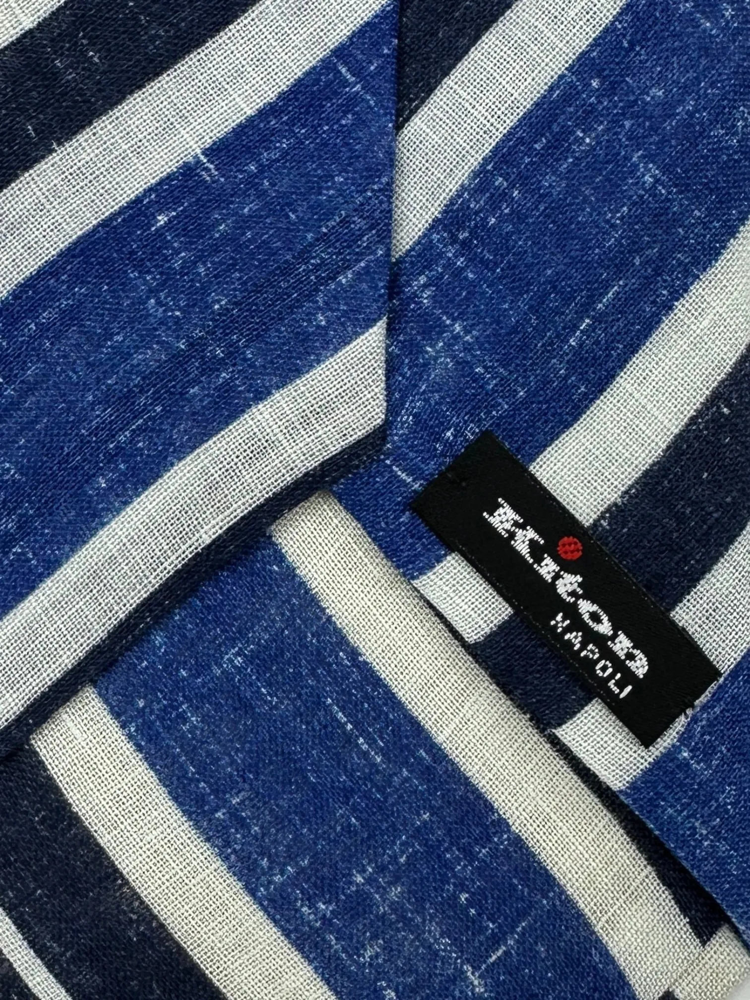 Kiton 5-Fold Blue Club Striped Linen Tie