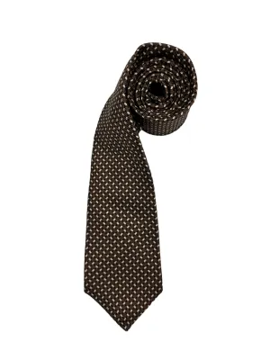 Kiton 5-Fold Brown Geometric Silk Tie