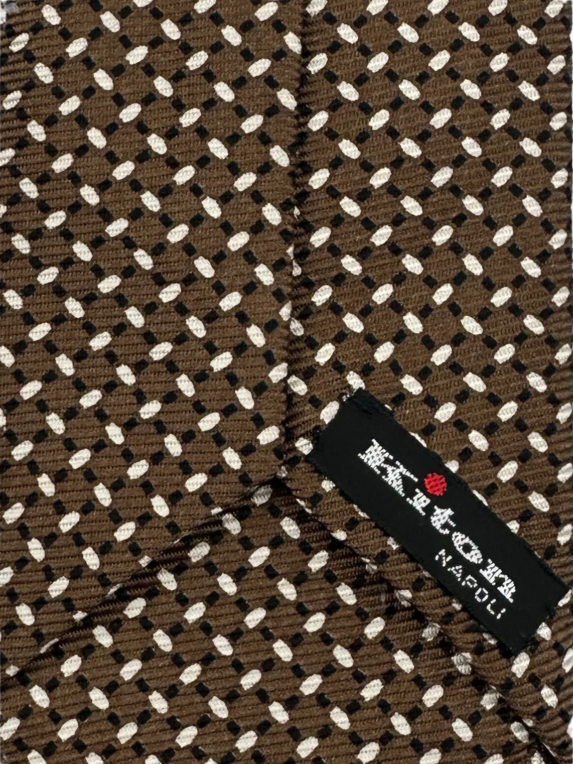 Kiton 5-Fold Brown Geometric Silk Tie