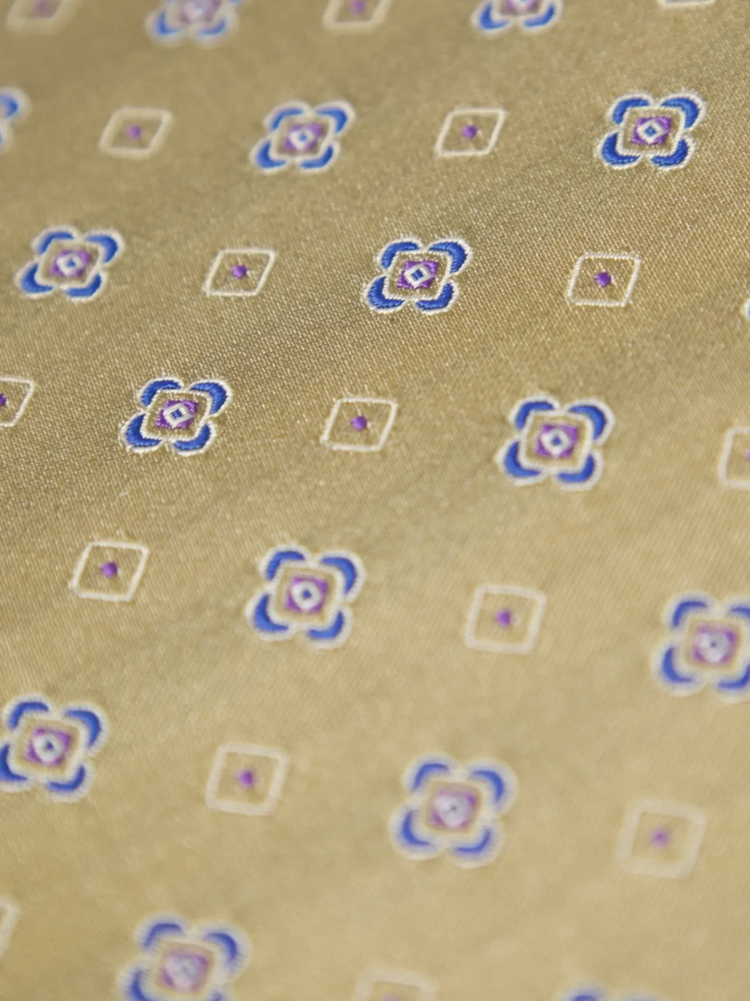 Kiton 5-Fold Gold & Blue Geometric Silk Tie