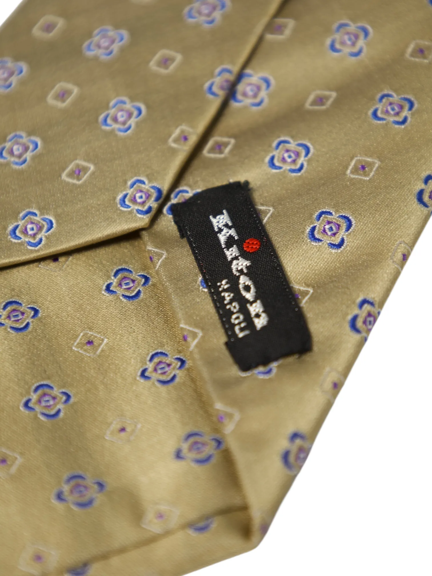 Kiton 5-Fold Gold & Blue Geometric Silk Tie
