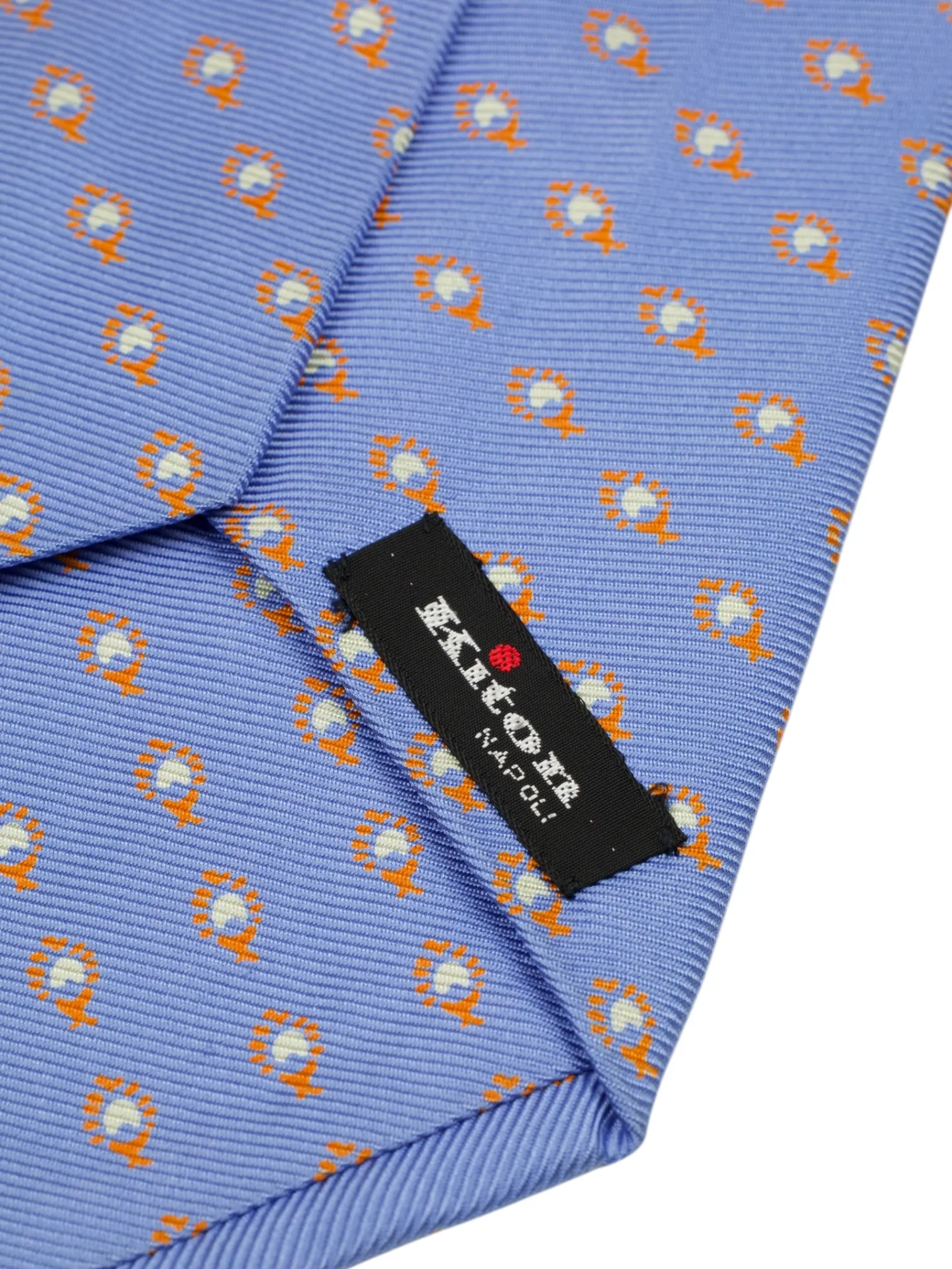 Kiton 5-Fold Light Blue & Orange Silk Geometric Pattern Tie