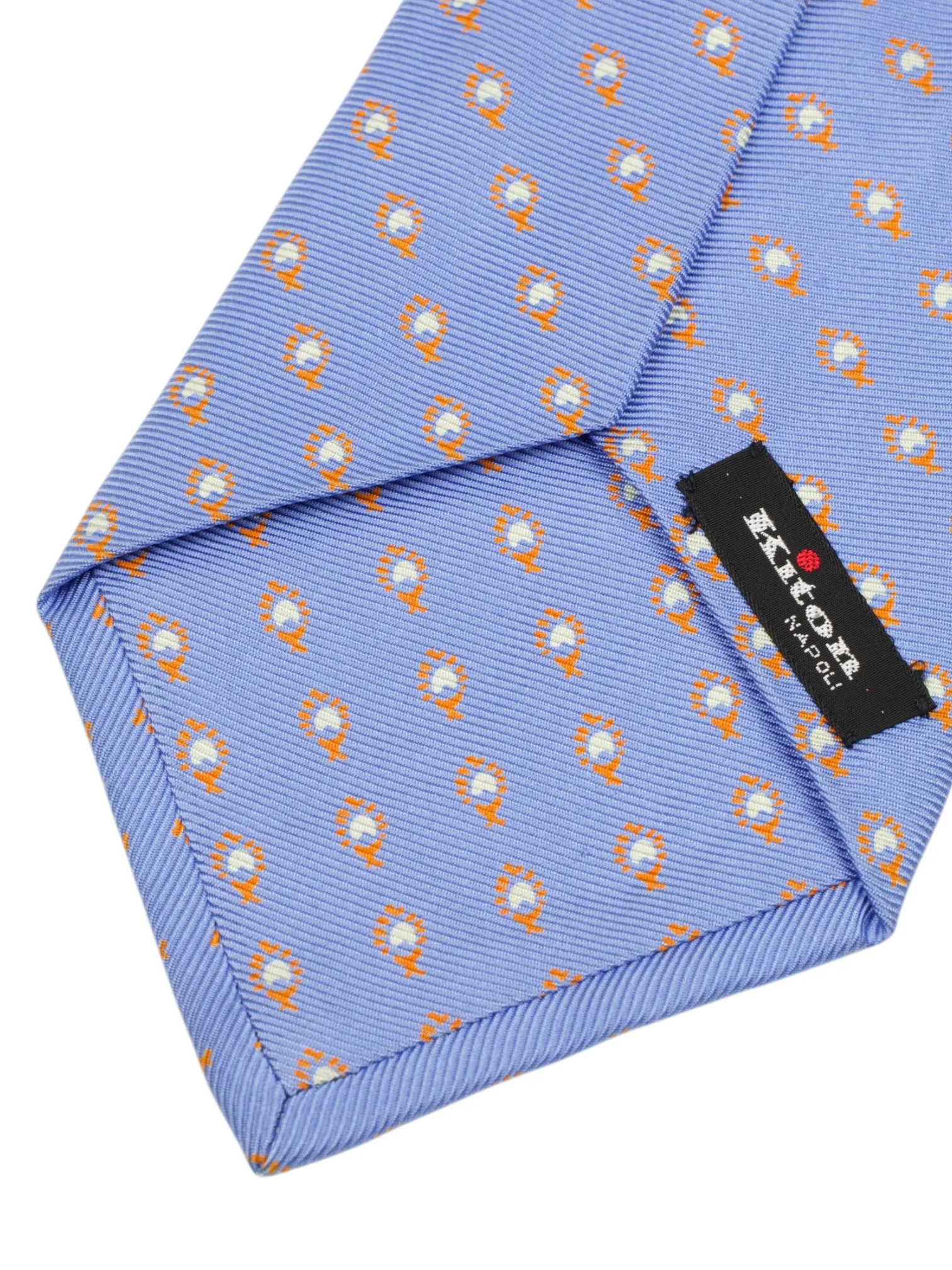 Kiton 5-Fold Light Blue & Orange Silk Geometric Pattern Tie