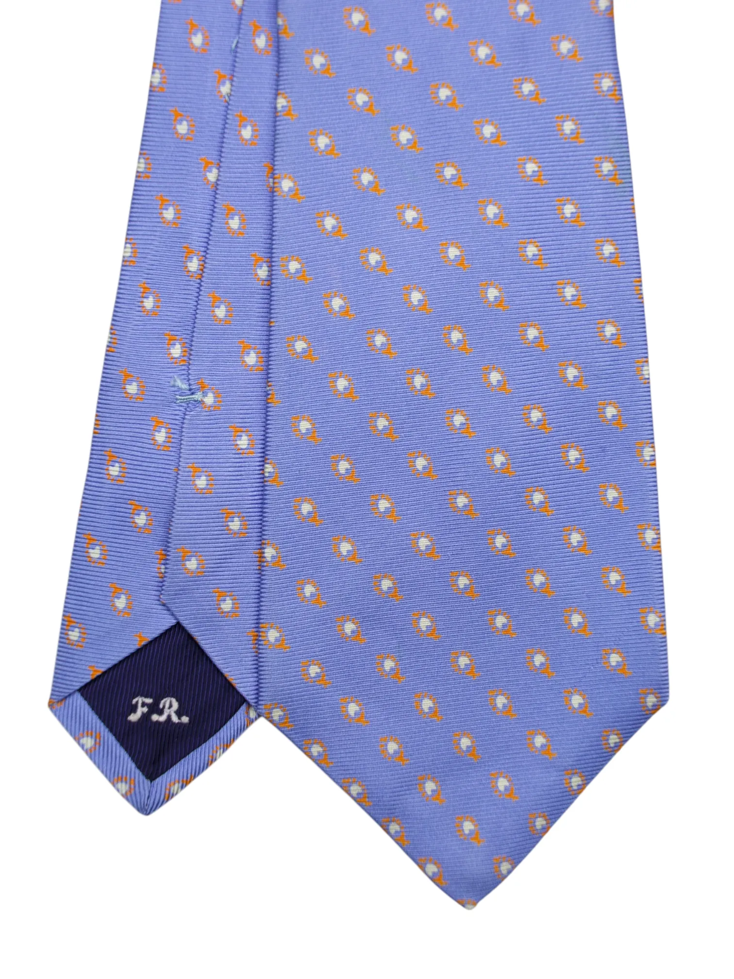 Kiton 5-Fold Light Blue & Orange Silk Geometric Pattern Tie