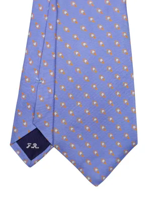 Kiton 5-Fold Light Blue & Orange Silk Geometric Pattern Tie