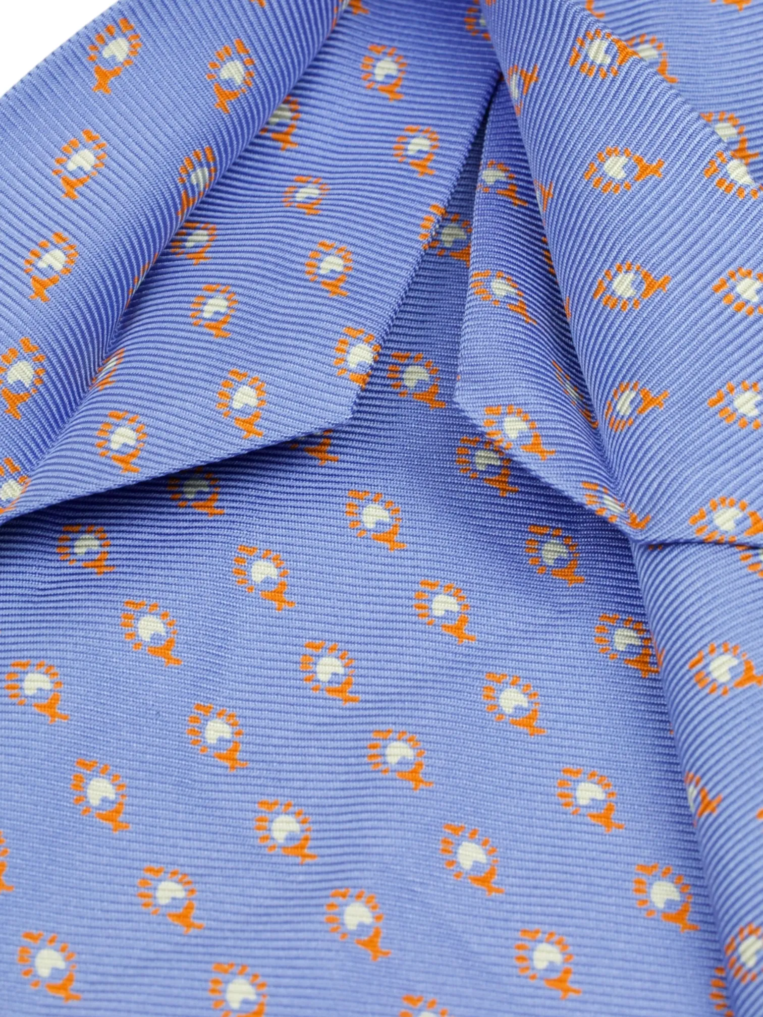 Kiton 5-Fold Light Blue & Orange Silk Geometric Pattern Tie