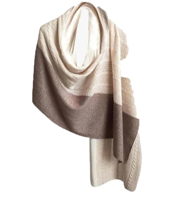 Knitted Cashmere Three-Tone Wrap