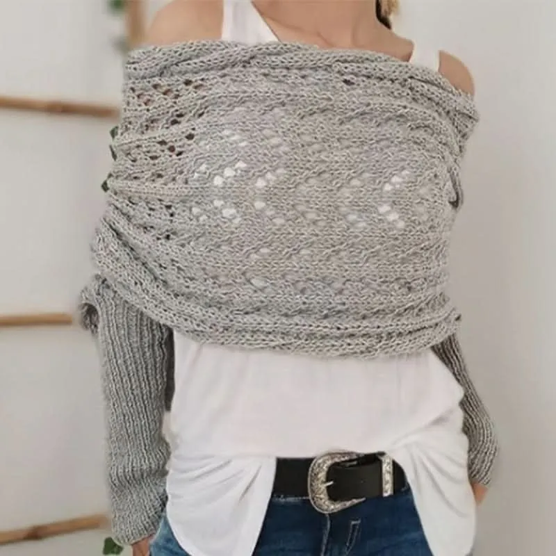 Knitted Long Sleeve Shawl for Women