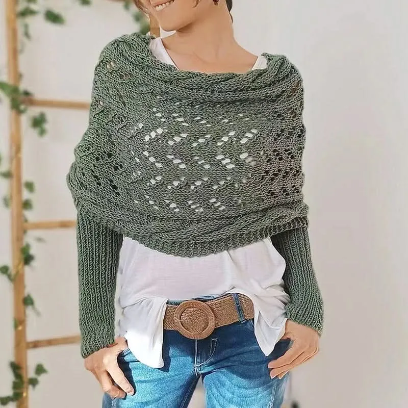Knitted Long Sleeve Shawl for Women