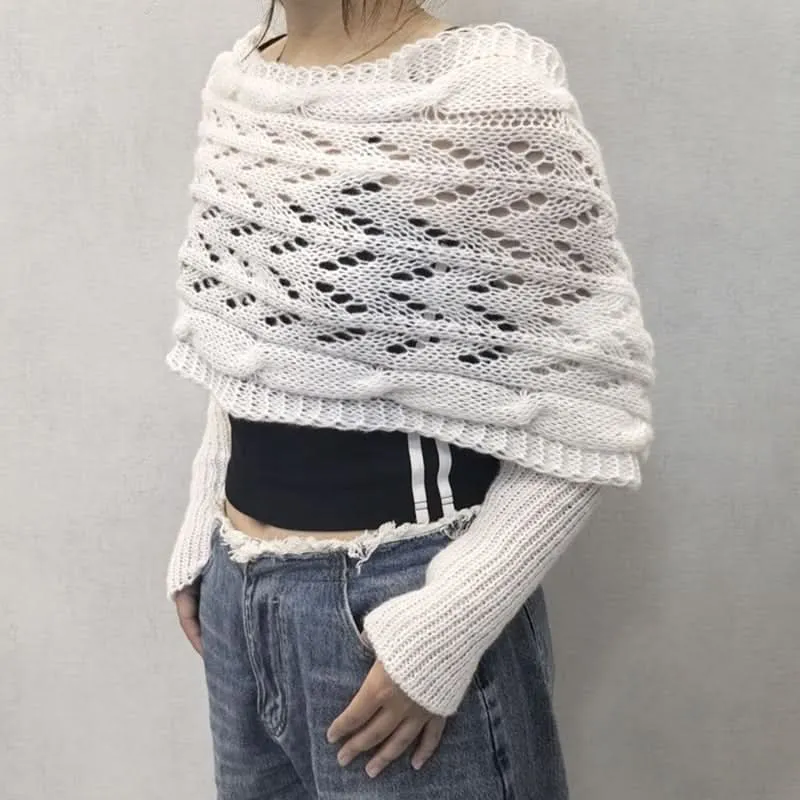 Knitted Long Sleeve Shawl for Women