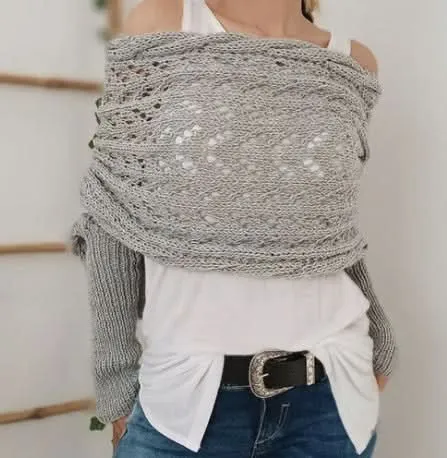Knitted Long Sleeve Shawl for Women