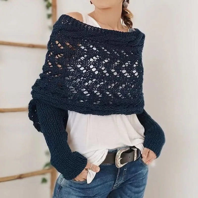 Knitted Long Sleeve Shawl for Women
