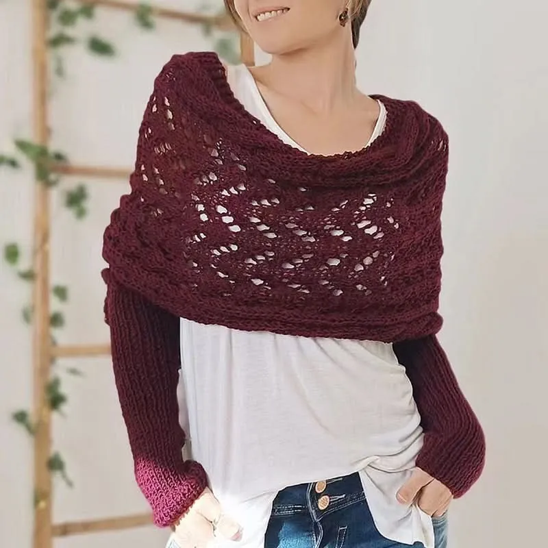 Knitted Long Sleeve Shawl for Women