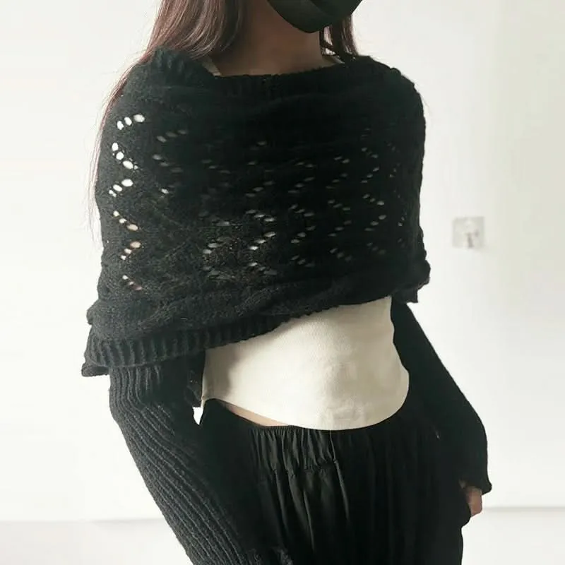 Knitted Long Sleeve Shawl for Women