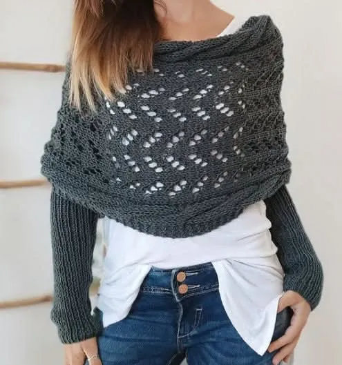 Knitted Long Sleeve Shawl for Women