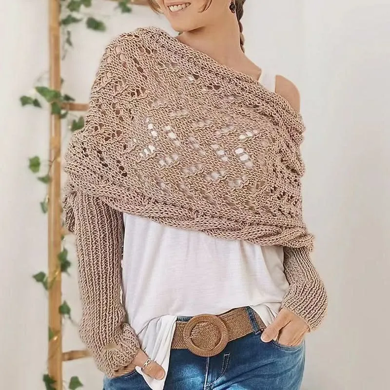 Knitted Long Sleeve Shawl for Women