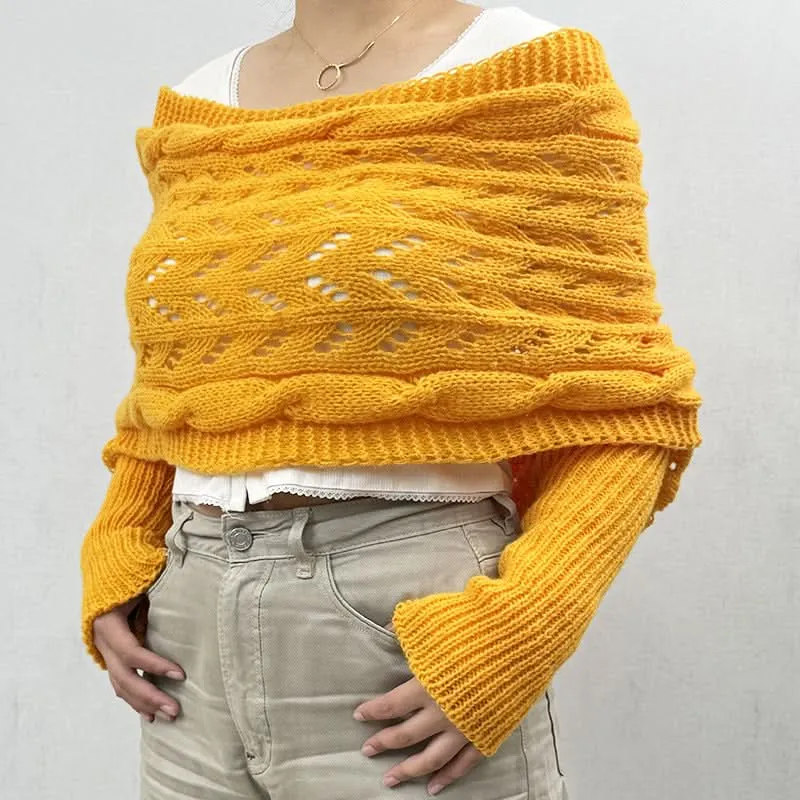 Knitted Long Sleeve Shawl for Women
