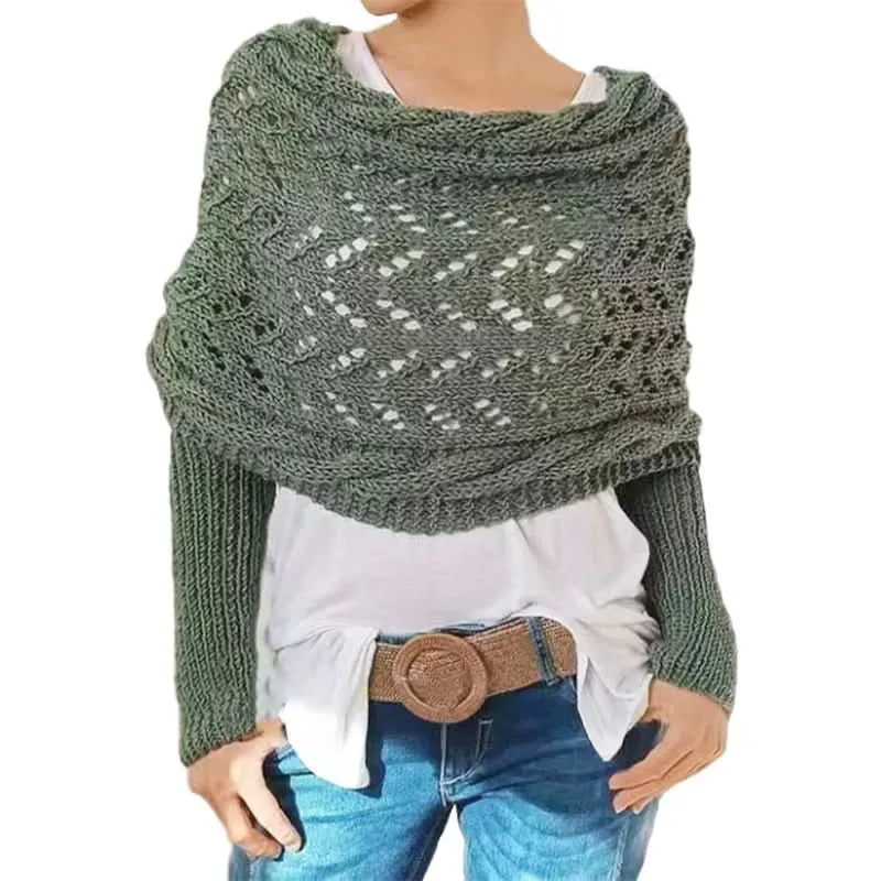 Knitted Long Sleeve Shawl for Women