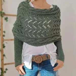 Knitted Long Sleeve Shawl for Women