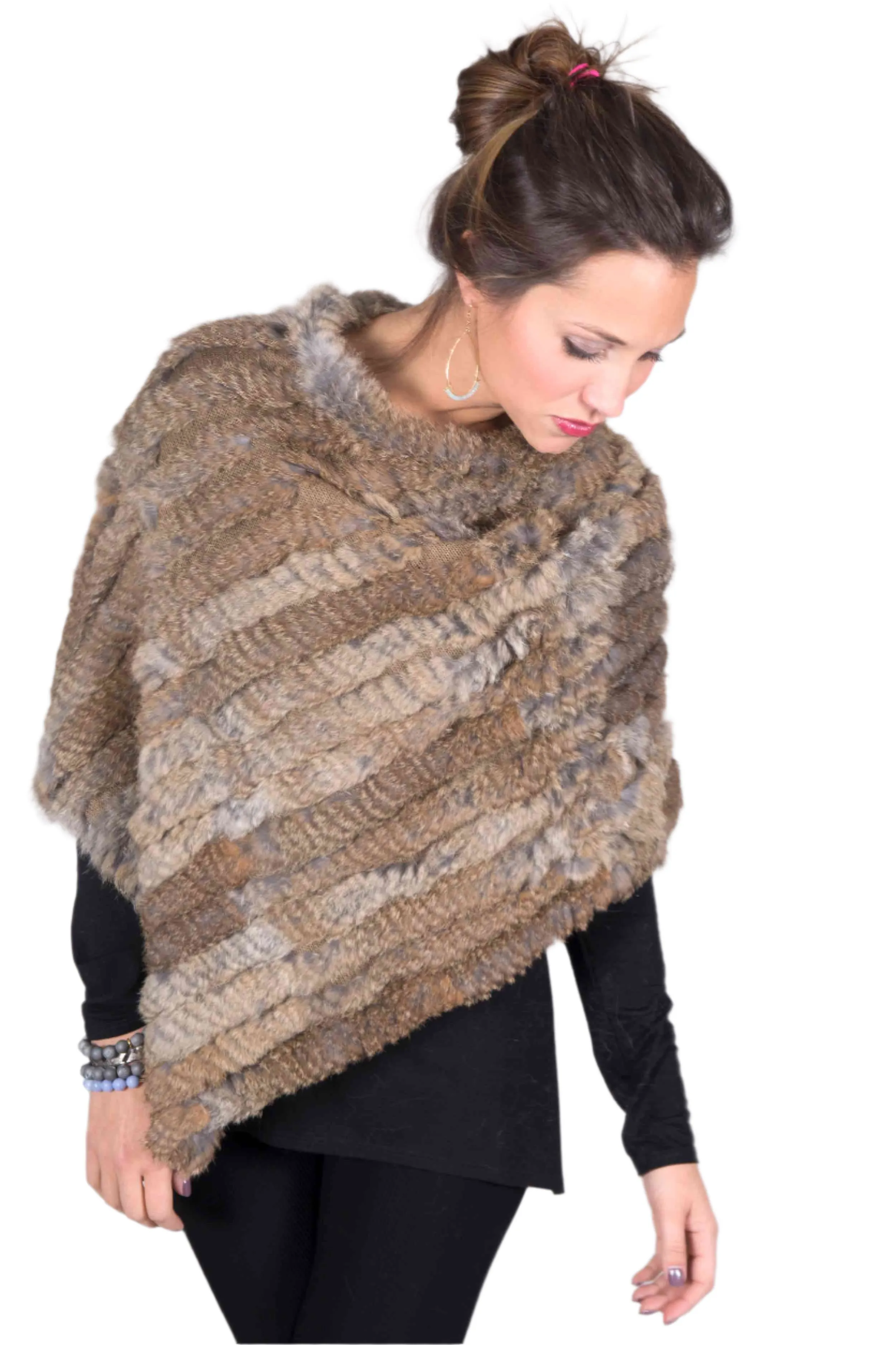 Knitted Rabbit Fur Poncho