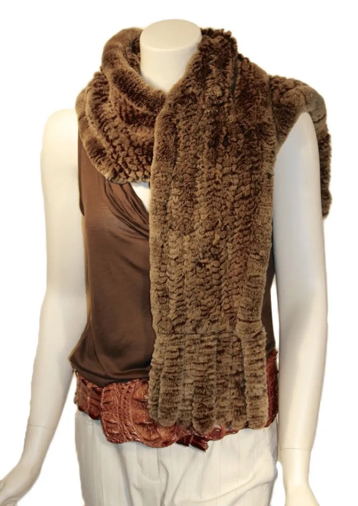 KNITTED REX RABBIT FUR SCARF