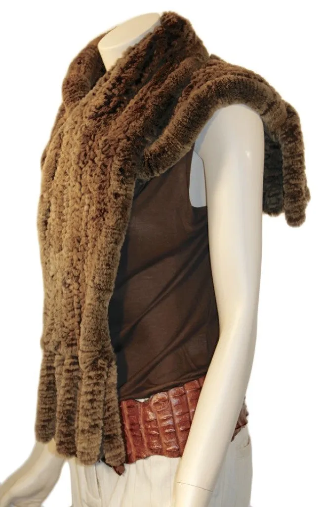 KNITTED REX RABBIT FUR SCARF