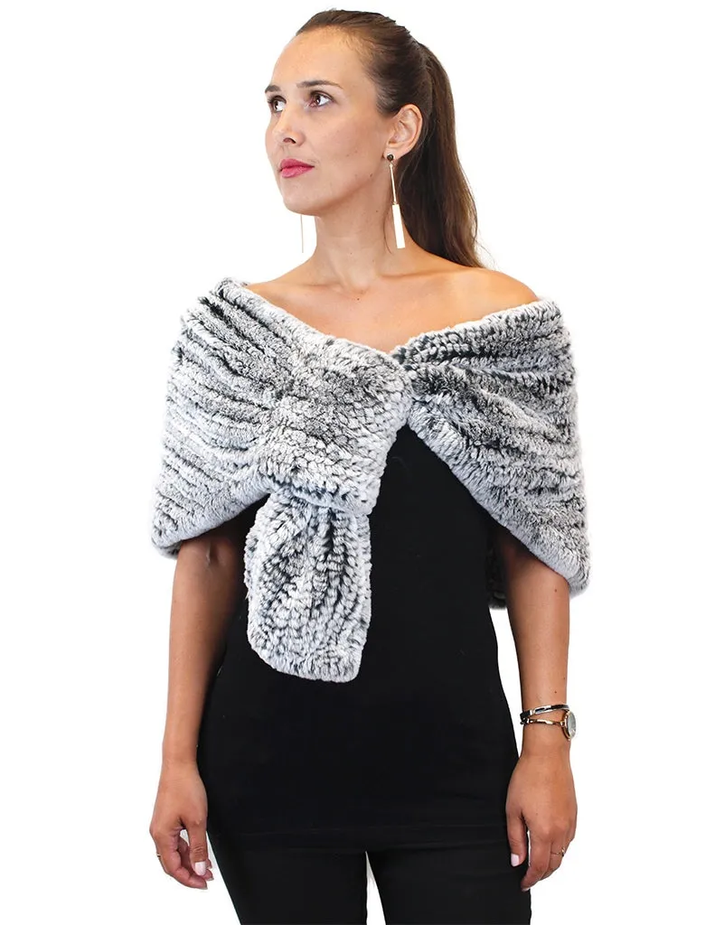 KNITTED REX RABBIT FUR STOLE