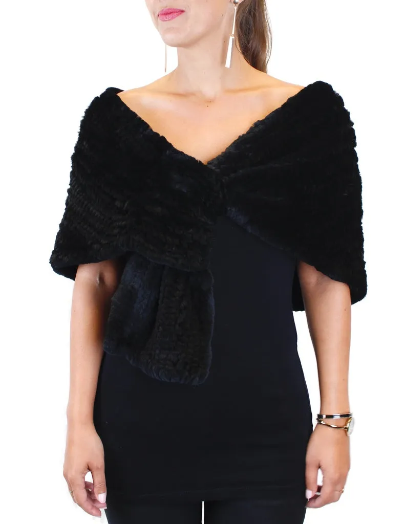 KNITTED REX RABBIT FUR STOLE