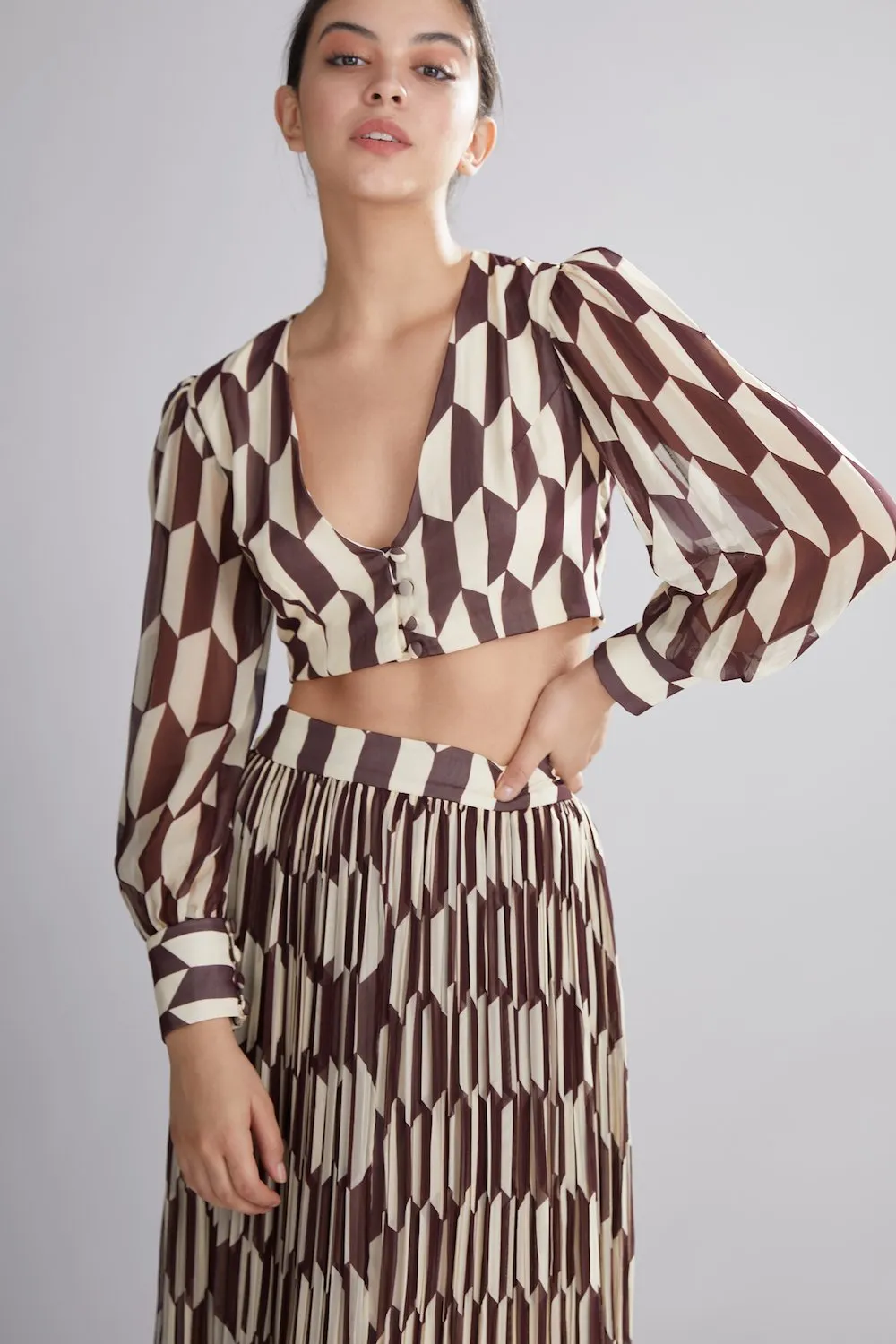 Koai   I   Geometric Brown And Cream Skirt