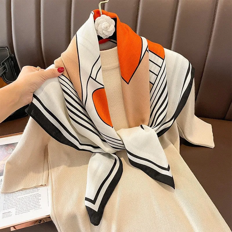 Korean Style Vintage Printed Scarf Scarf Fashion All-match 90 Square Scarf Imitation Sheep Wool Hand Scarf Tie Scarf For Women