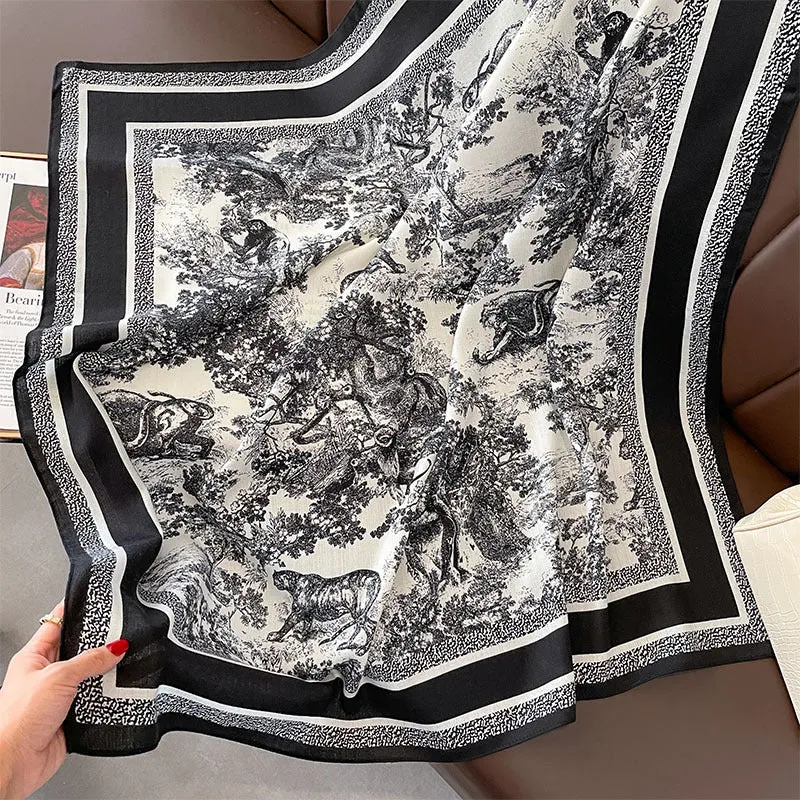 Korean Style Vintage Printed Scarf Scarf Fashion All-match 90 Square Scarf Imitation Sheep Wool Hand Scarf Tie Scarf For Women