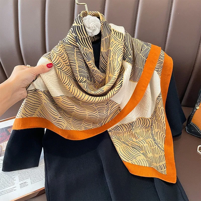 Korean Style Vintage Printed Scarf Scarf Fashion All-match 90 Square Scarf Imitation Sheep Wool Hand Scarf Tie Scarf For Women