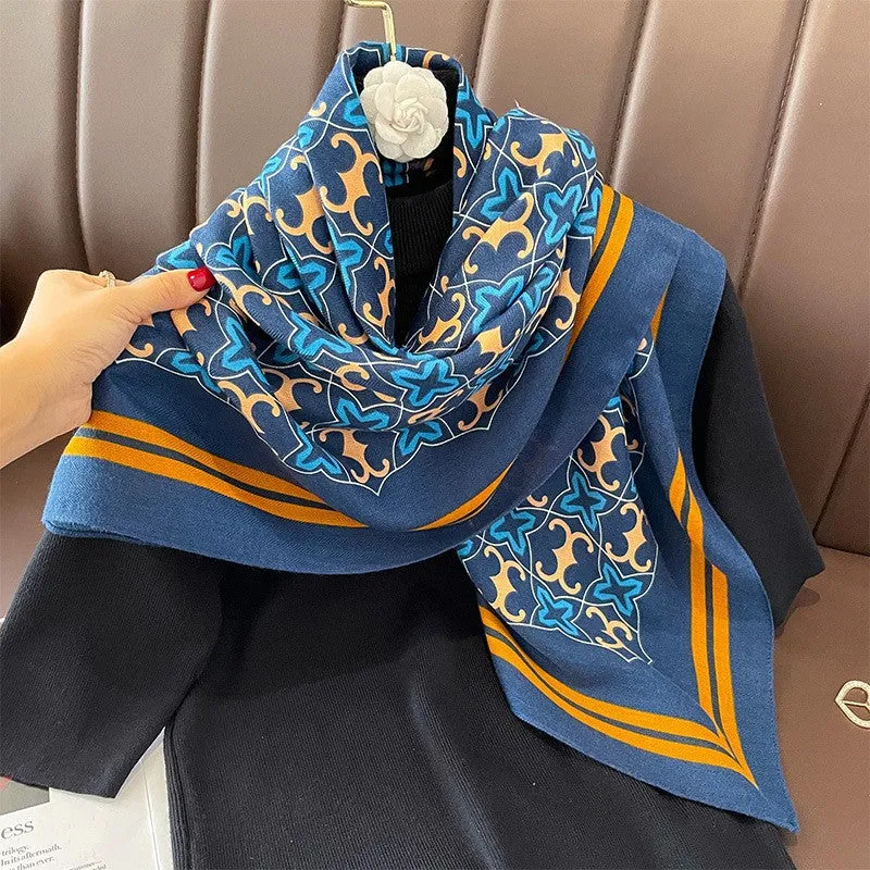 Korean Style Vintage Printed Scarf Scarf Fashion All-match 90 Square Scarf Imitation Sheep Wool Hand Scarf Tie Scarf For Women