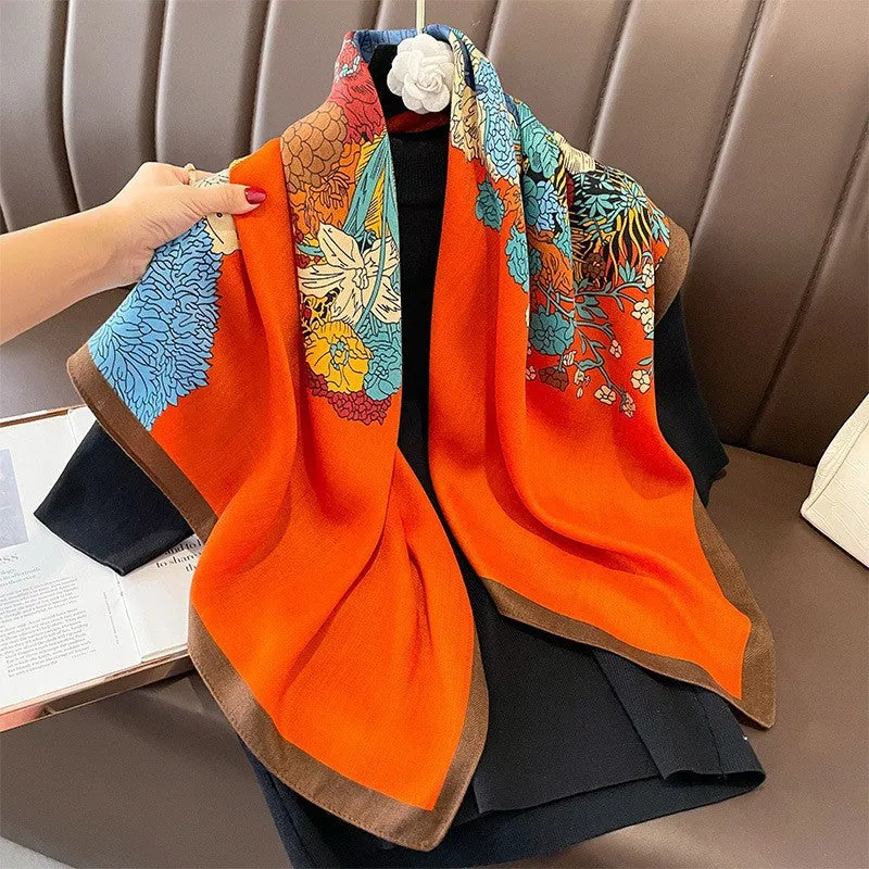 Korean Style Vintage Printed Scarf Scarf Fashion All-match 90 Square Scarf Imitation Sheep Wool Hand Scarf Tie Scarf For Women