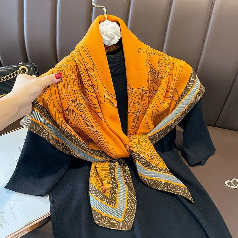 Korean Style Vintage Printed Scarf Scarf Fashion All-match 90 Square Scarf Imitation Sheep Wool Hand Scarf Tie Scarf For Women