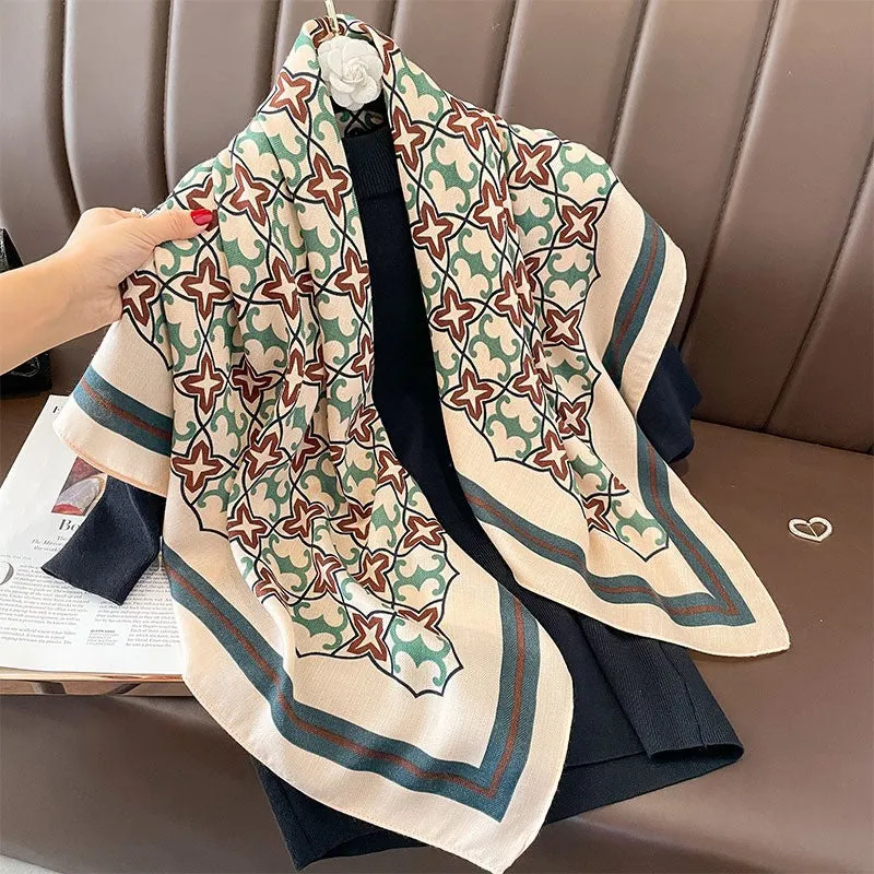 Korean Style Vintage Printed Scarf Scarf Fashion All-match 90 Square Scarf Imitation Sheep Wool Hand Scarf Tie Scarf For Women