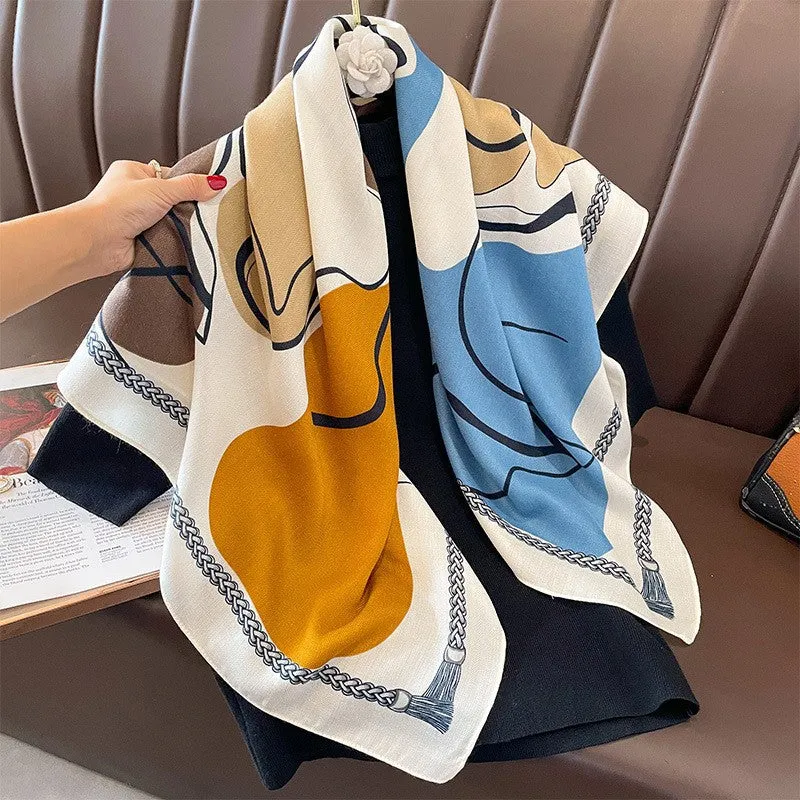 Korean Style Vintage Printed Scarf Scarf Fashion All-match 90 Square Scarf Imitation Sheep Wool Hand Scarf Tie Scarf For Women