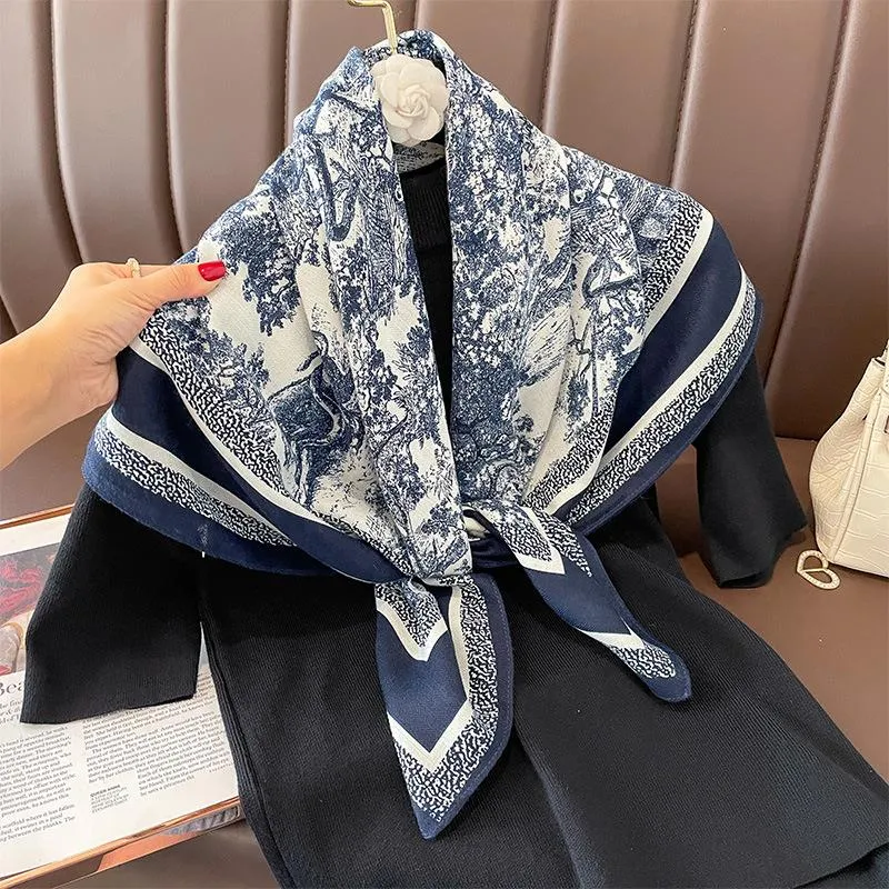 Korean Style Vintage Printed Scarf Scarf Fashion All-match 90 Square Scarf Imitation Sheep Wool Hand Scarf Tie Scarf For Women