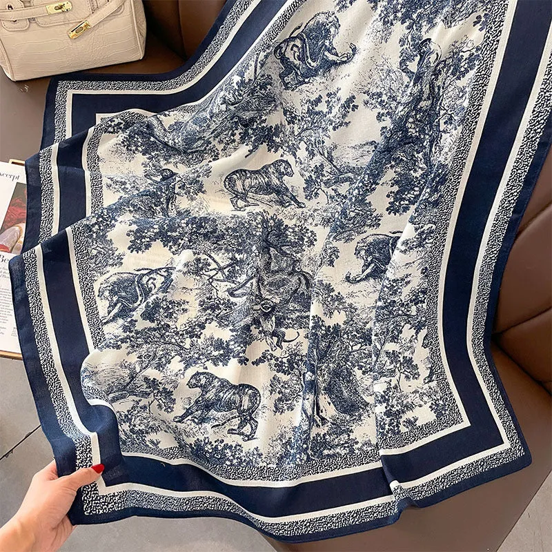 Korean Style Vintage Printed Scarf Scarf Fashion All-match 90 Square Scarf Imitation Sheep Wool Hand Scarf Tie Scarf For Women
