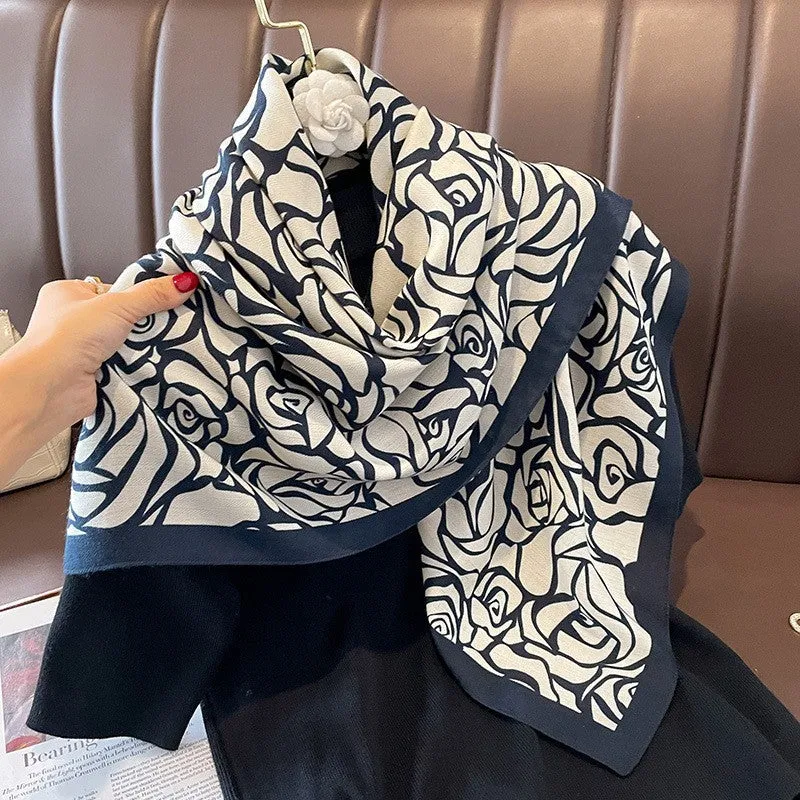 Korean Style Vintage Printed Scarf Scarf Fashion All-match 90 Square Scarf Imitation Sheep Wool Hand Scarf Tie Scarf For Women