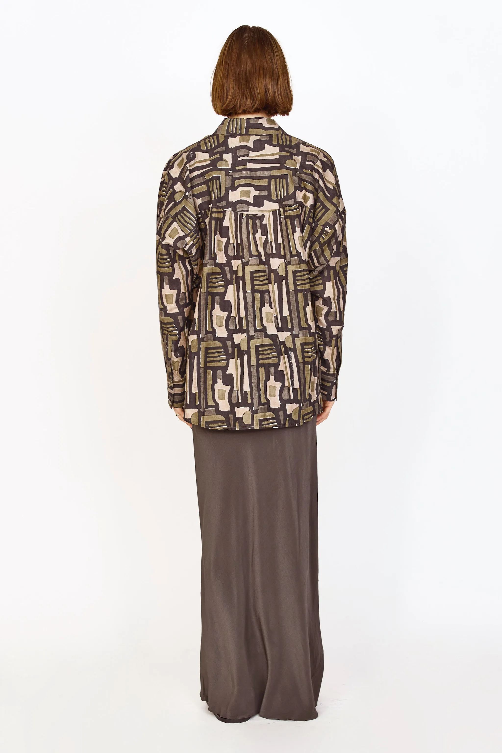 Kyoto Blouse in Olive Labyrinth