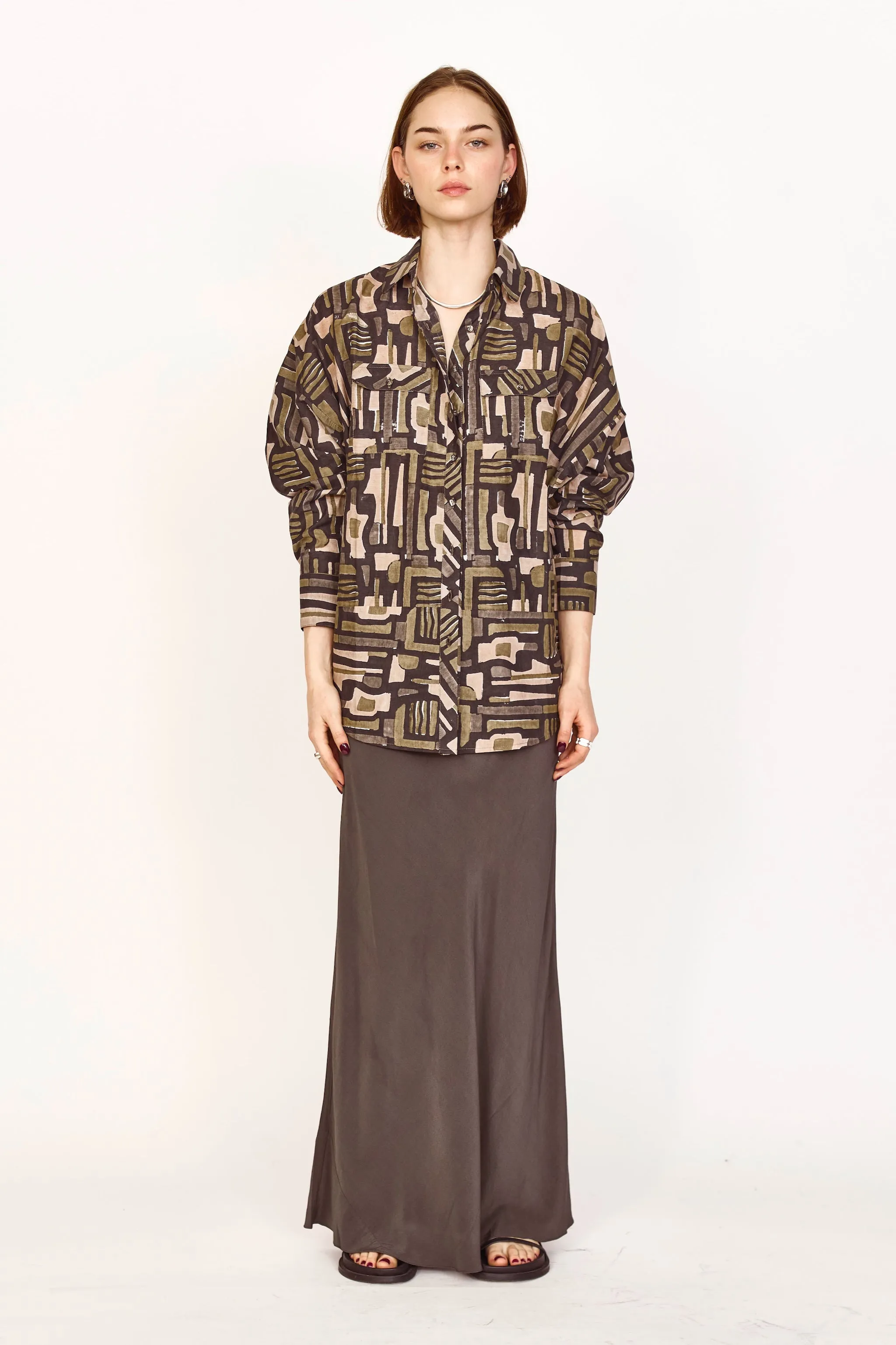 Kyoto Blouse in Olive Labyrinth