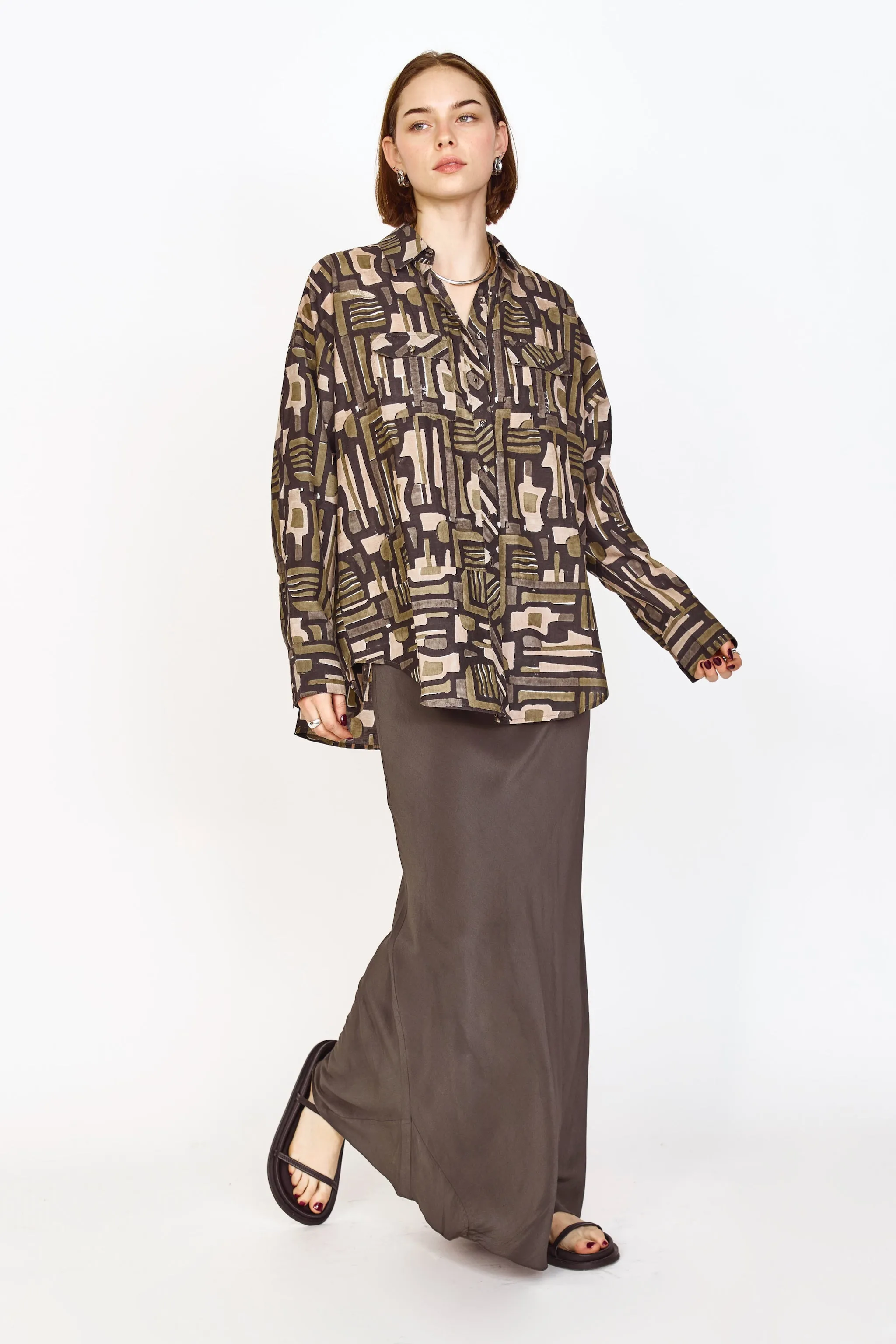 Kyoto Blouse in Olive Labyrinth
