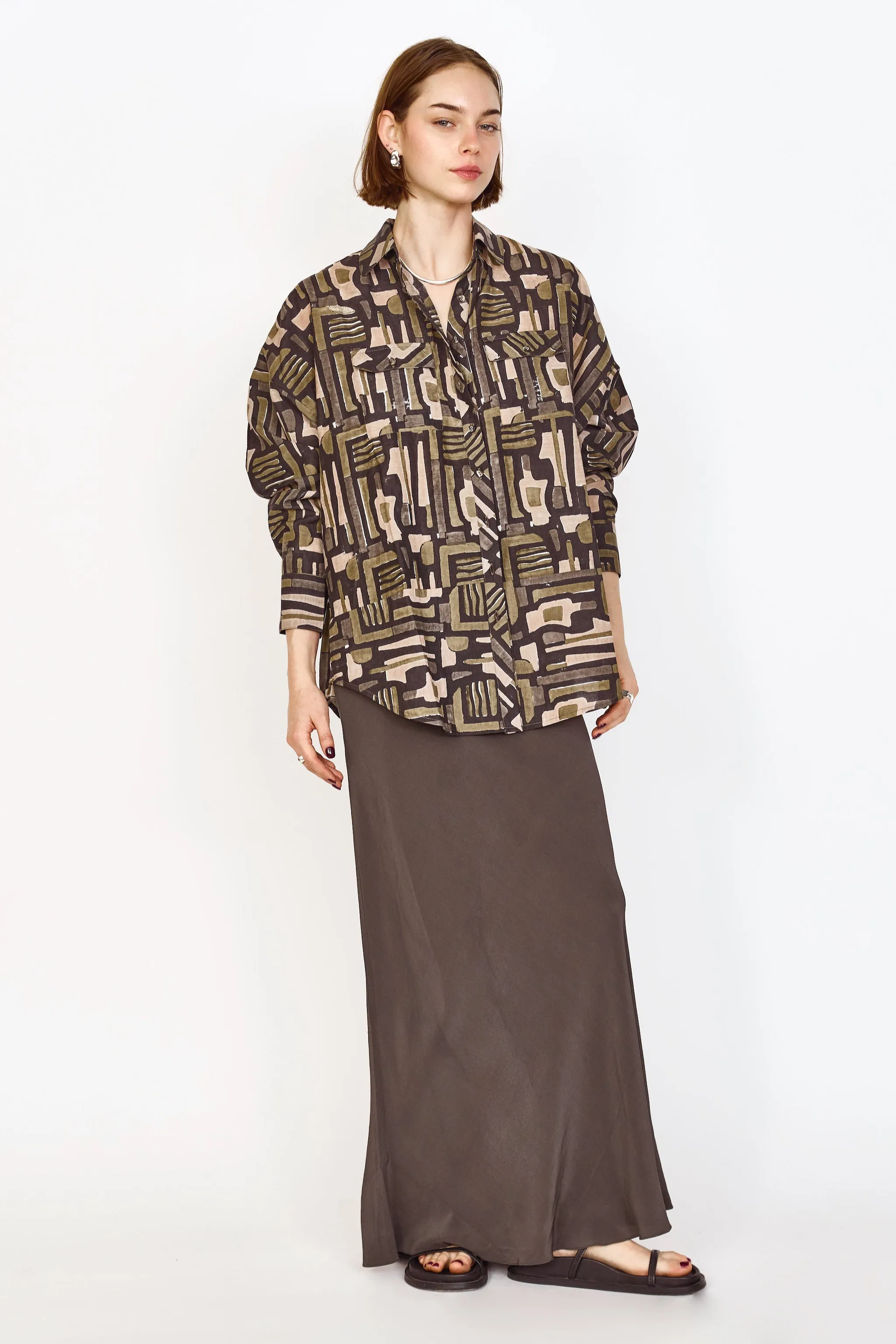 Kyoto Blouse in Olive Labyrinth