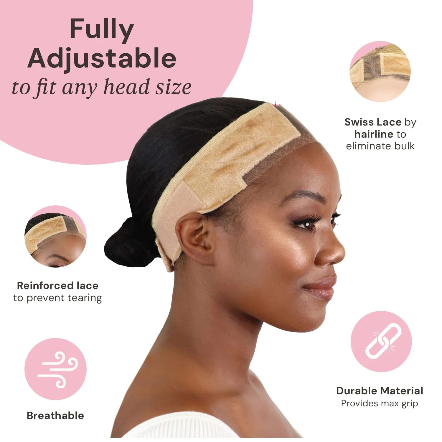 Lace Wigrip, Premium Lace Wig Band for Women, Fully Adjustable Wig Grip, Reinforced Swiss Lace by HAIRLINE, Secure Velvet Headband, Glueless, Nude