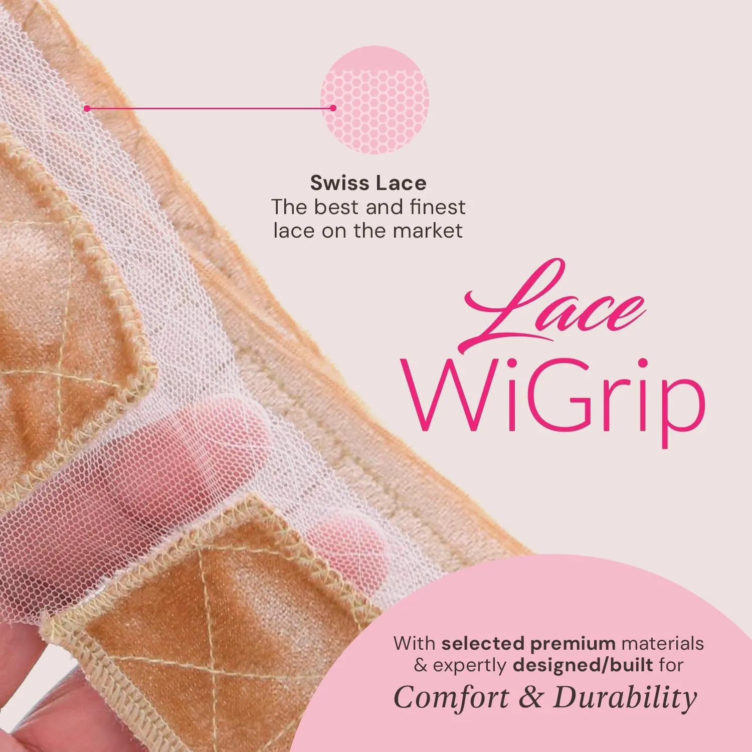 Lace Wigrip, Premium Lace Wig Band for Women, Fully Adjustable Wig Grip, Reinforced Swiss Lace by HAIRLINE, Secure Velvet Headband, Glueless, Nude