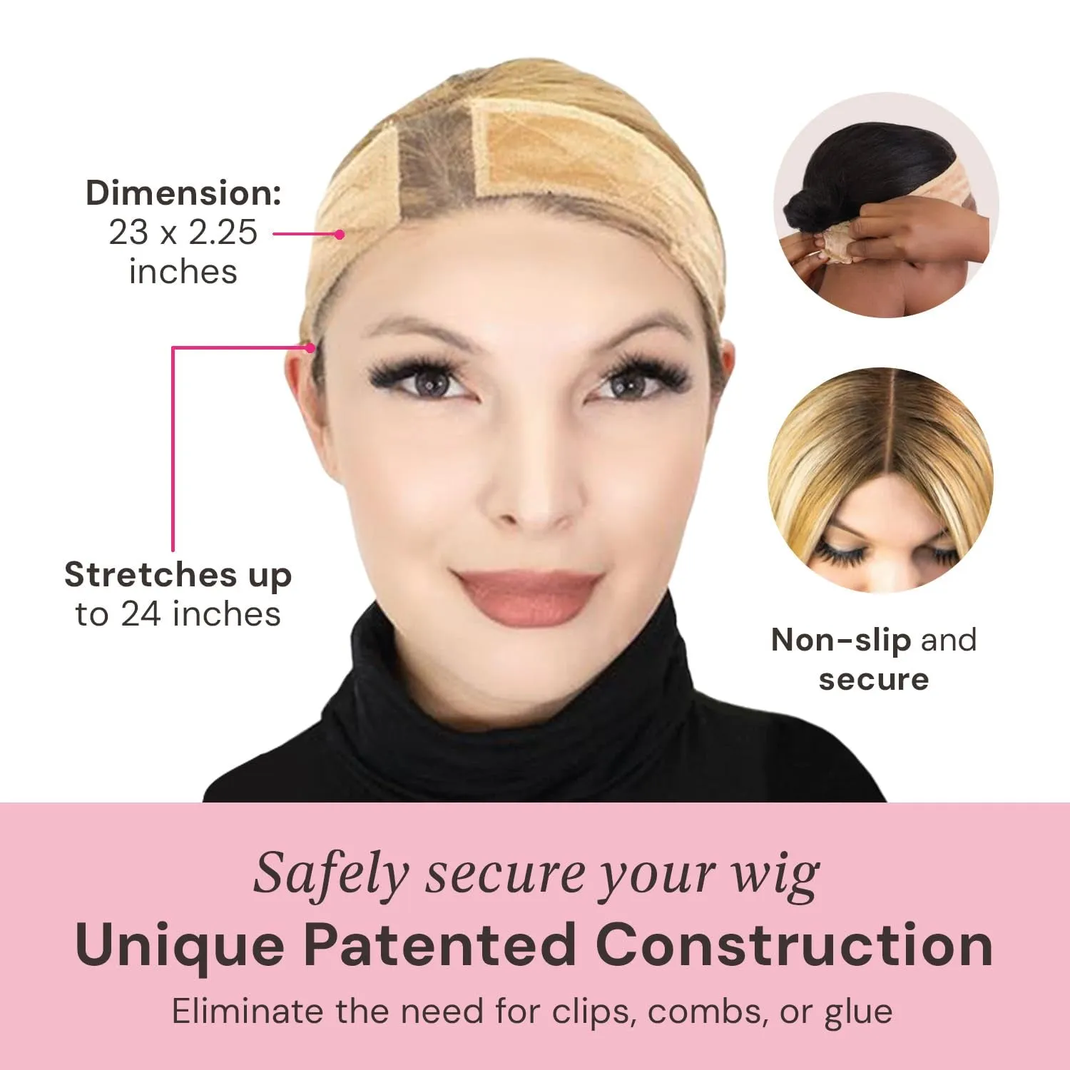 Lace Wigrip, Premium Lace Wig Band for Women, Fully Adjustable Wig Grip, Reinforced Swiss Lace by HAIRLINE, Secure Velvet Headband, Glueless, Nude